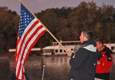 <p>
	The national anthem was played and our flag honored as daylight broke.</p>
