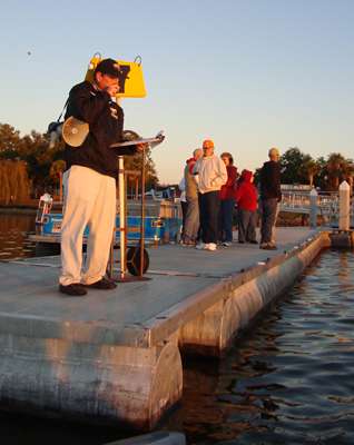 <p>
	First we pass tournament director Chris Bowes, who is calling out boat numbers.</p>
