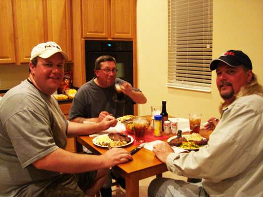 <p>
	These are the guys I shared a house with at Harris. They are (from left) Jarrod Nelson, Jeff Stoner and Lee King. Notice that Stoner wouldnât stop shoveling food in.</p>
