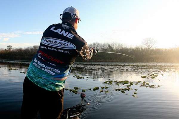 <p>
Chris Lane spent time early in the tournament and early in the day fishing up close to the pads. As the sun came up and as the tournament went on, he pulled off and focused more on the bigger females that had yet to move up.</p>