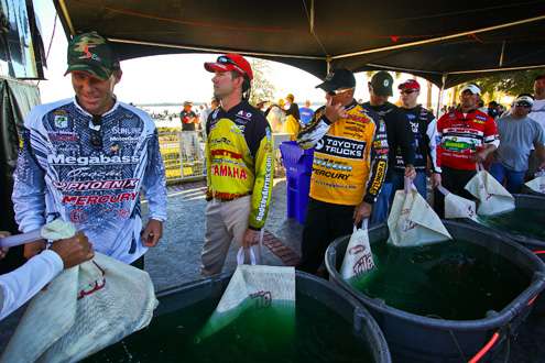 <p>
	 </p>
<p>
	Early flights of anglers line up to take the stage. </p>
