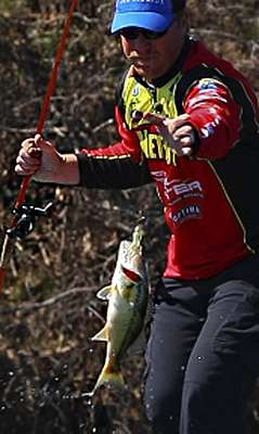 <p>
	Vinson reaches for another bass.</p>

