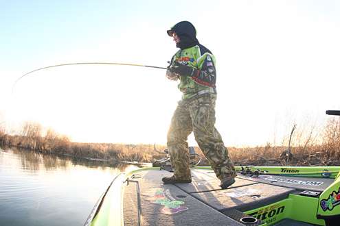 <p>
	On the second cast with a new bait, Chapman hooks up his first fish of the day.</p>

