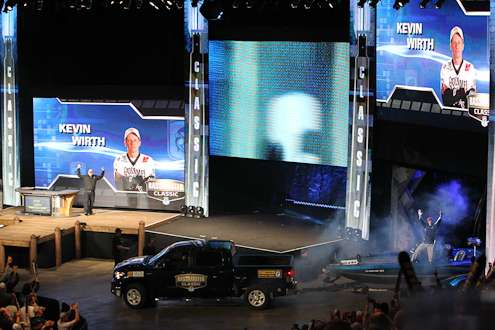 <p>
	Kevin Wirth enters the arena on Sunday, the final day of competition of the 2012 Bassmaster Classic.</p>
