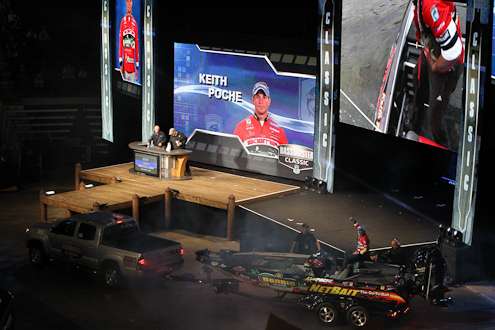 <p>
	Keith Poche enters the stadium on the final day of the Bassmaster Classic.</p>
