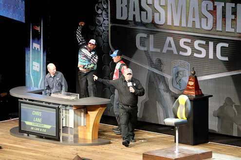 <p>
	Chris Lane is announced the winner of the 2012 Bassmaster Classic.</p>
