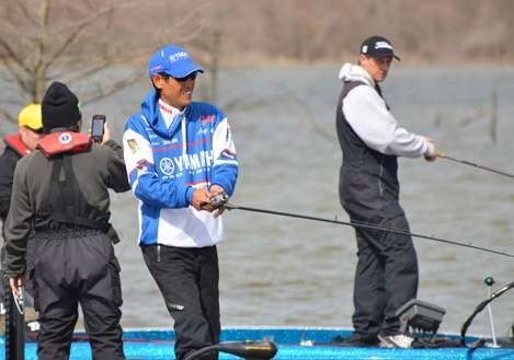 Kevin Wirth (background) and Takahiro Omori fished very close to each other in Sullivan's.
