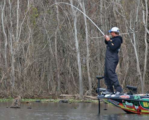 A few casts later, Poche gets the bass to bite again and hooks up.
