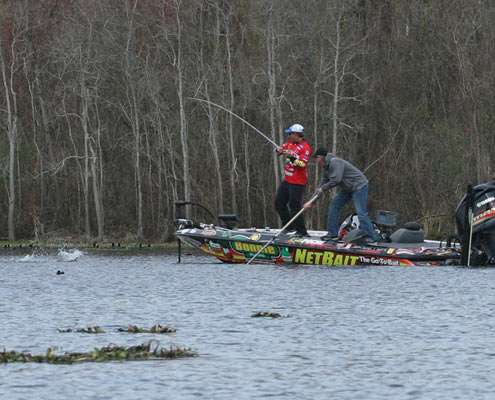 Although he never did land that big bass, Poche hooks up with a consolation shortly after.