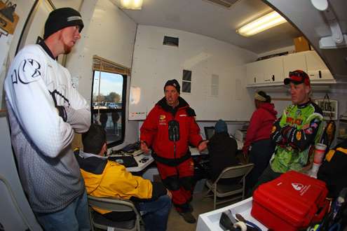 Josh Bertrand and Brent Chapman are briefed on the details of the fish-off by tournament director Chris Bowes.
