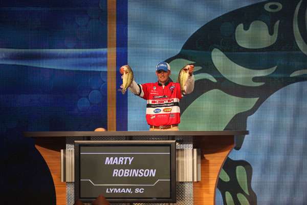 <p>
	 </p>
<p>
	Robinson weighed in 12-8 on Day One of his first Bassmaster Classic.</p>
