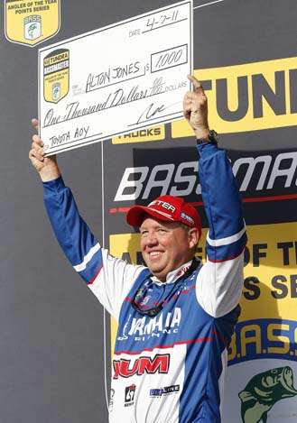 <p>
	<strong>ALTON JONES</strong></p>
<p>
	<strong>Ninth i</strong><strong>n </strong><strong>the Toyota Tundra Bassmaster Angler of the Year standings</strong></p>
<p>
	Jones, who won the 2008 Classic on Lake Hartwell out of Greenville, S.C., is heading to his 14th championship. The Waco, Texas, angler was seventh in two other Classics and finished 14th on the Red River.</p>
