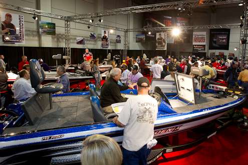 <p>
	The Phoenix Boats booth was busy Saturday.</p>

