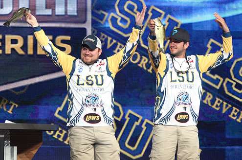 <p>
	Brenton Bird and Michael Gaydos brought in two fish to show the crowd.</p>
