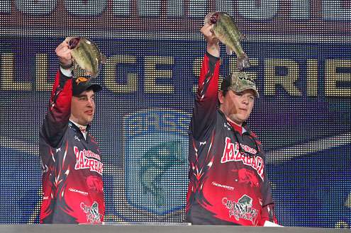 <p>
	Paul LaFluer and Jared Kennemer from Arkansas weighed in these two whoppers at the Bassmaster College Classic.</p>
