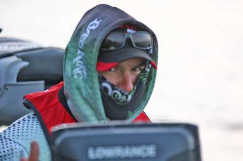 <p>
	Fred Roumbanis peeks out of his wrappings as he goes through the take-off line.</p>
