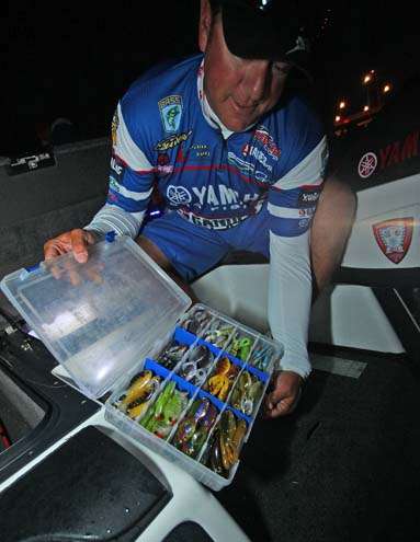 <p>
	 </p>
<p>
	Dean Rojas shows off the baits he plans on catching his fish on.</p>

