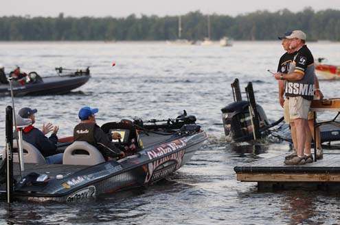 <p>
	 </p>
<p>
	James Niggemeyer passes by the check-out dock before taking off Friday.</p>
