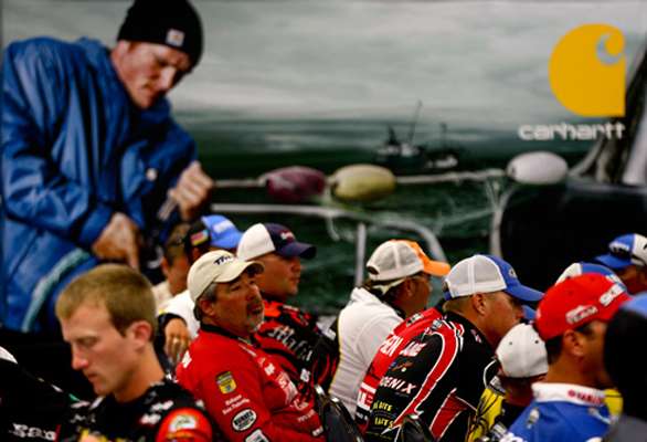 <p>
	Elite Series anglers were briefed before being paired with their Day One Marshal.</p>
