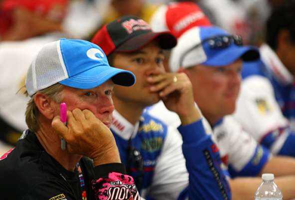 <p>
	Kevin Short, James Niggemeyer and Dustin Wilks sat together during the anglers briefing.</p>
