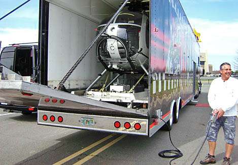 <p>
	The trailer door, hung with heavy chain, is critical in the process of extracting and working on the copter.</p>
