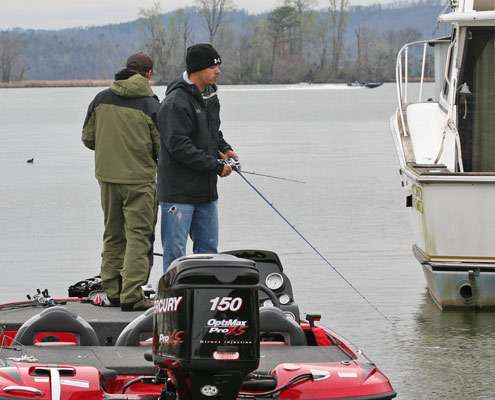 <p>
	The UAB anglers fish around a dock shallow on Day One.</p>
