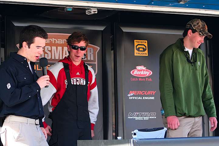 <p>
	Team Troy University Bass Fishing competitors Connor Bedsole and Luke Wise weigh in at the South Super Regional on Lake Guntersville, Ala.</p>
