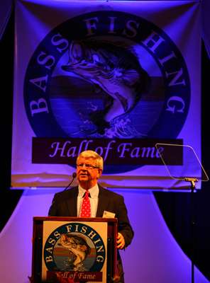 <p>
	<em>Bassmaster </em>Magazine Editor-in-chief and Bass Fishing Hall of Fame member Dave Precht introduced his friend and former colleague Gerald Crawford.</p>

