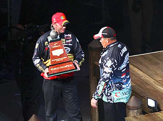 VanDam prepares to hand the trophy off to a new champion.
