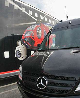 <p>
	The Cassidys ride in style in a Mercedes van that is rigged for the road.</p>
