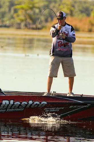 <p>
	Andy Montgomery was bed fishing and fights a fish from the vegetation surrounding the bed.</p>
