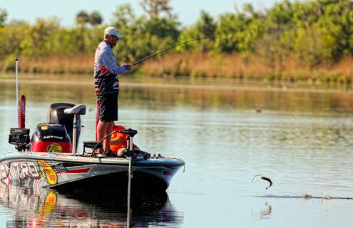 <p>
	Williamson jerks a small buck bass from its bed.</p>

