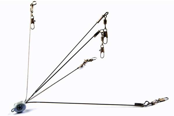 <p>
	<strong>Nichols Umbrella Rig</strong></p>
<p>
	This rig is lightweight thanks to a tin head. The five wires are crimped on the end for extra security. <a href=