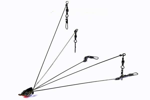 <p>
	<strong>Castaic Jerky J School Rig</strong></p>
<p>
	This rig is available in a 3-wire or 5-wire model to conform to state regulations regarding multiple-lure rigs. The head is tin with 3-D eyes and at the terminus of each arm is a heavy-duty swivel. <a href=