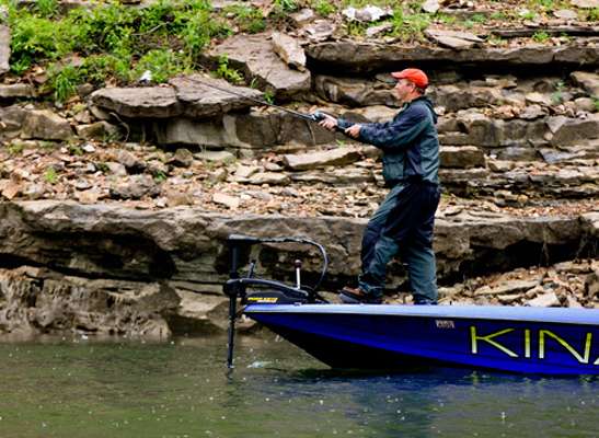<p>
	Steve Kennedy was one of the few anglers in the field that failed to catch a limit on Day One. However, Kennedy was sticking with a swimbait in an effort to catch larger bass. </p>
