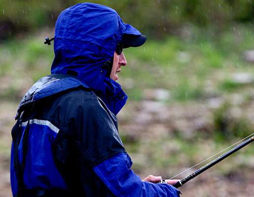 <p>
	DeFoe was fishing in the light rain that moved across Bull Shoals early in the day. </p>
