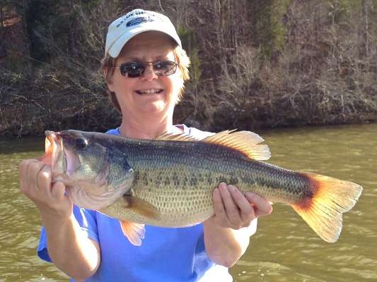 <p>
	Brenda Moore caught three bass on her first trip of the season, March 1. This was her biggest, weighing in at 5 pounds, 14 ounces. It fell to a spinnerbait on North Carolinaâs Lake Reese.</p>
