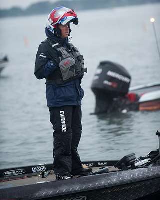 <p>
	David Walker awaits his take-off time for Day Two of the Bass Pro Shops Bassmaster Southern Open #2 on Lake Norman.</p>
