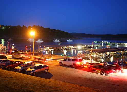 <p>
	The Bull Shoals Lake Boat Dock gets hectic as anglers launch their boats for Day One of the TroKar Quest.</p>
