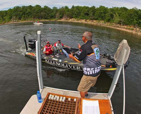 Kevin Ledoux checks in just in time at the Bass Pro Shops Bassmaster Central Open on Table Rock Lake.