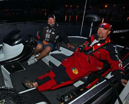 <p>
	Local ace Kelly Power relaxes with his non-boater Rick Emmitt prior to take-off Saturday.</p>
