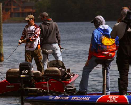<p>
	Nick Preskitt and Clay Ross of Virginia Tech fish in front of an ESPNU camera on Saturday.</p>
