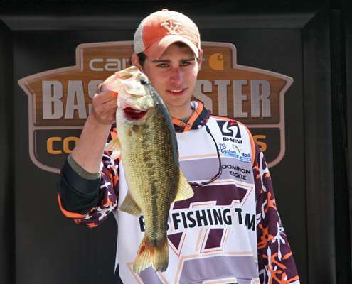 <p>
	Michael Frease of Virginia Tech weighed in alone because his partner, Nick Depkiewicz, was sitting with the teamâs broken down boat on the other end of the lake. Frease freely admitted that Depkiewicz caught this fish. Freast and Depkiewicz finished 17th with 15-3.</p>
