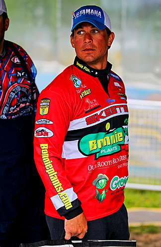 <p>
	Keith Poche waits at the tank for his turn to go up on stage.</p>
