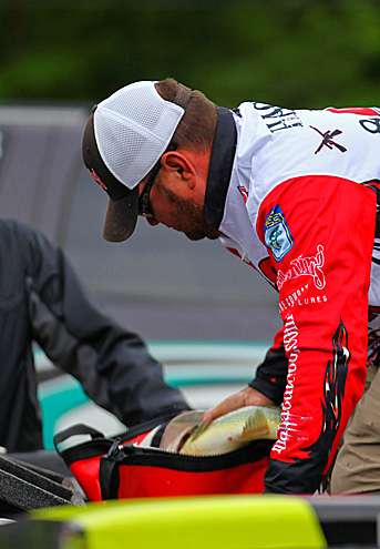 <p>
	Derek Remitz bags up his fish after a rainy Day Two.</p>
