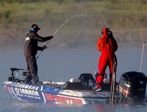 <p>
	Palaniuk pulls on his second fish of the morning.</p>

