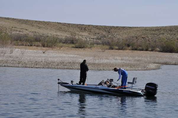 <p>
	Gabriel Rivera of New Mexico and Darrell Ocamica of Idaho fish an area in Squaw Hollow.</p>
