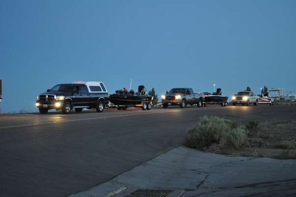 <p>
	Anglers wait in line to put in on the second day of the 2012 Bassmaster Federation Nation Western Divisional on Wyomingâs Flaming Gorge.</p>
