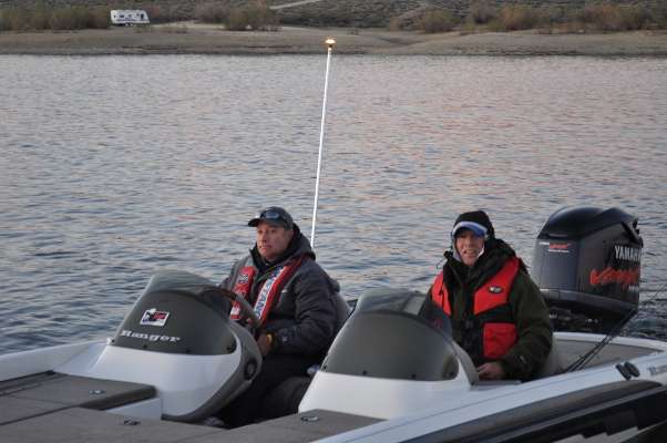 <p>
	Rob Johnson, Utah, and Dan Skillings, Oregon, wait to hear their boat number called.</p>
