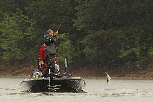 <p>
	Martens flips his third fish of the day.</p>
